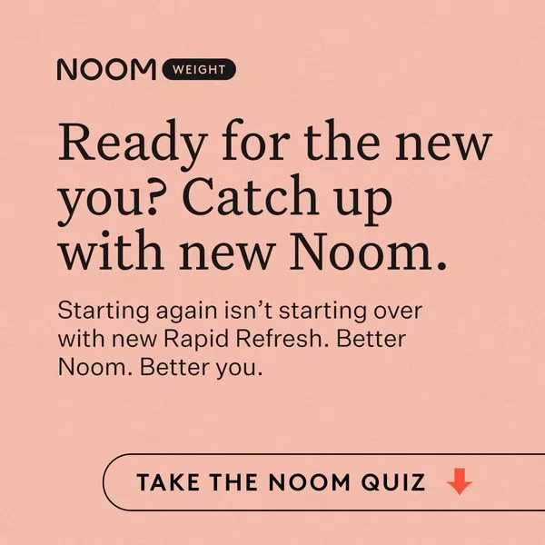 Noom Weight minimalist text-heavy layout on soft peach background