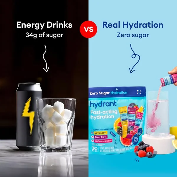 Hydrant vs energy drinks split screen comparison